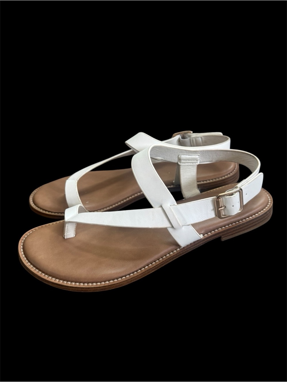 Joie White Leather T-Strap Sandals with Brown Footbed